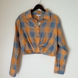 fate plaid cotton-linen blend crop top size L